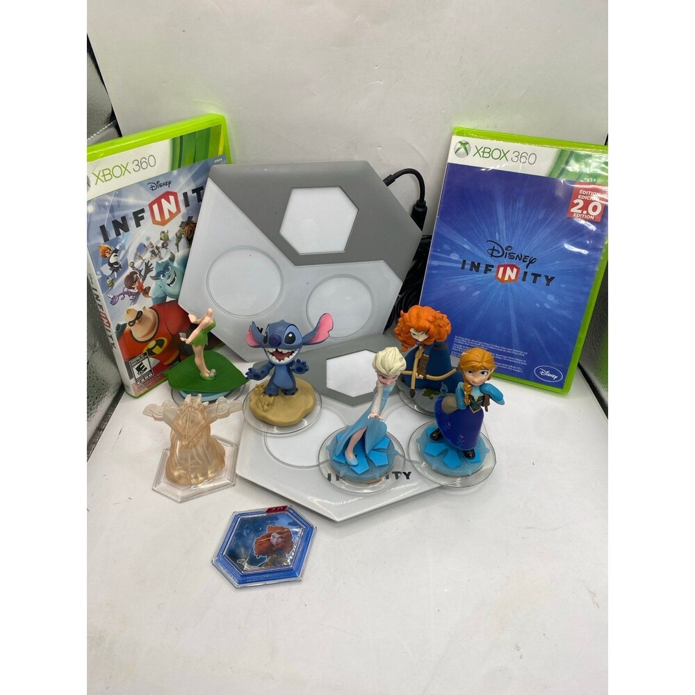 Disney Infinity 1&2 Lot Xbox 360 Game Figures, Portal Tiles Crystal- Power Discs